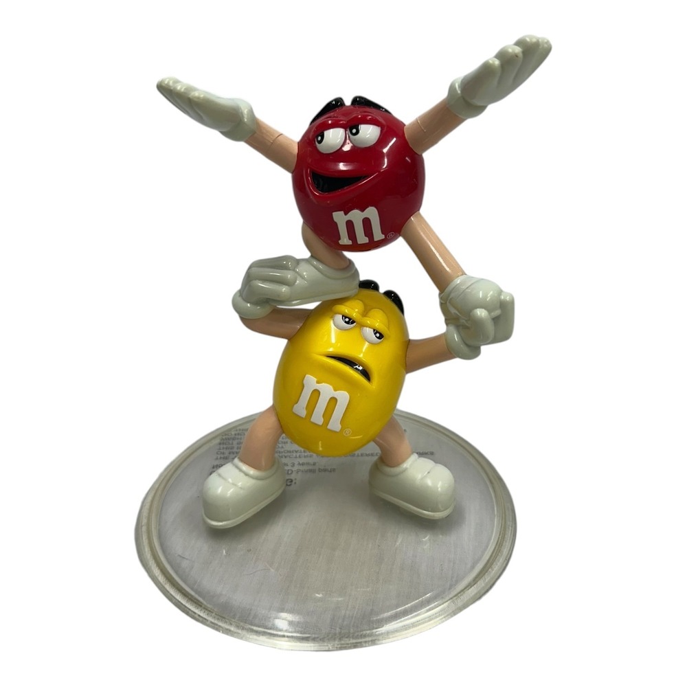 M&M's Red Yellow Acrobatic Candy Dish Figurine Clear Base INCOMPLETE